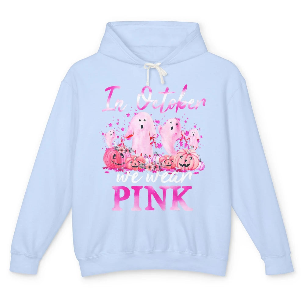 October Wear Ghost Boo Pink Ribbon Breast Cancer Awareness Unisex Lightweight Hoodie