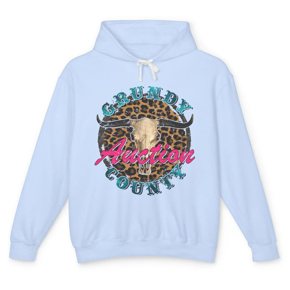 Leopard Grundy County Auction Bull Skull Western Country Unisex Lightweight Hoodie