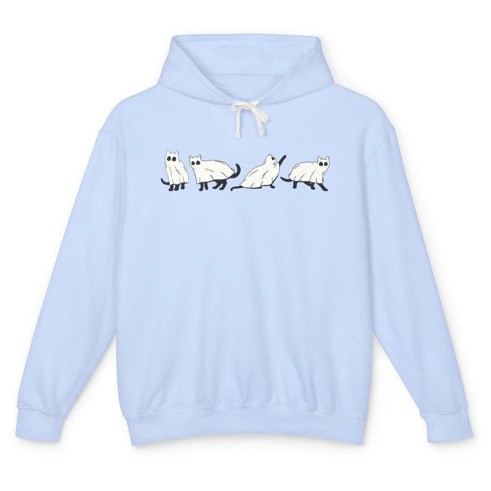 Halloween Cat Ghost Spooky Season Funny Black Cat Lovers Unisex Lightweight Hoodie