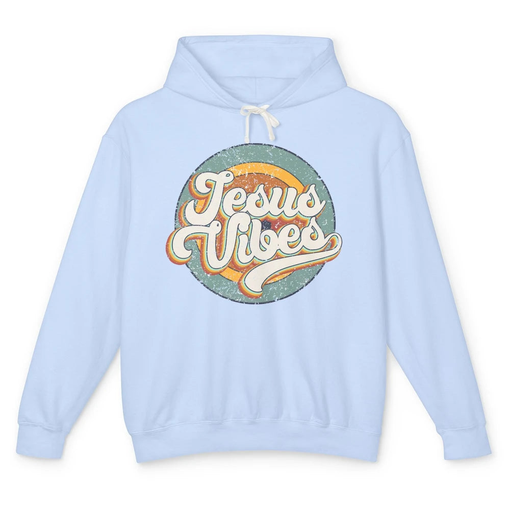 Retro Rainbow Jesus Vibes Bible Verse Christian Religious Unisex Lightweight Hoodie
