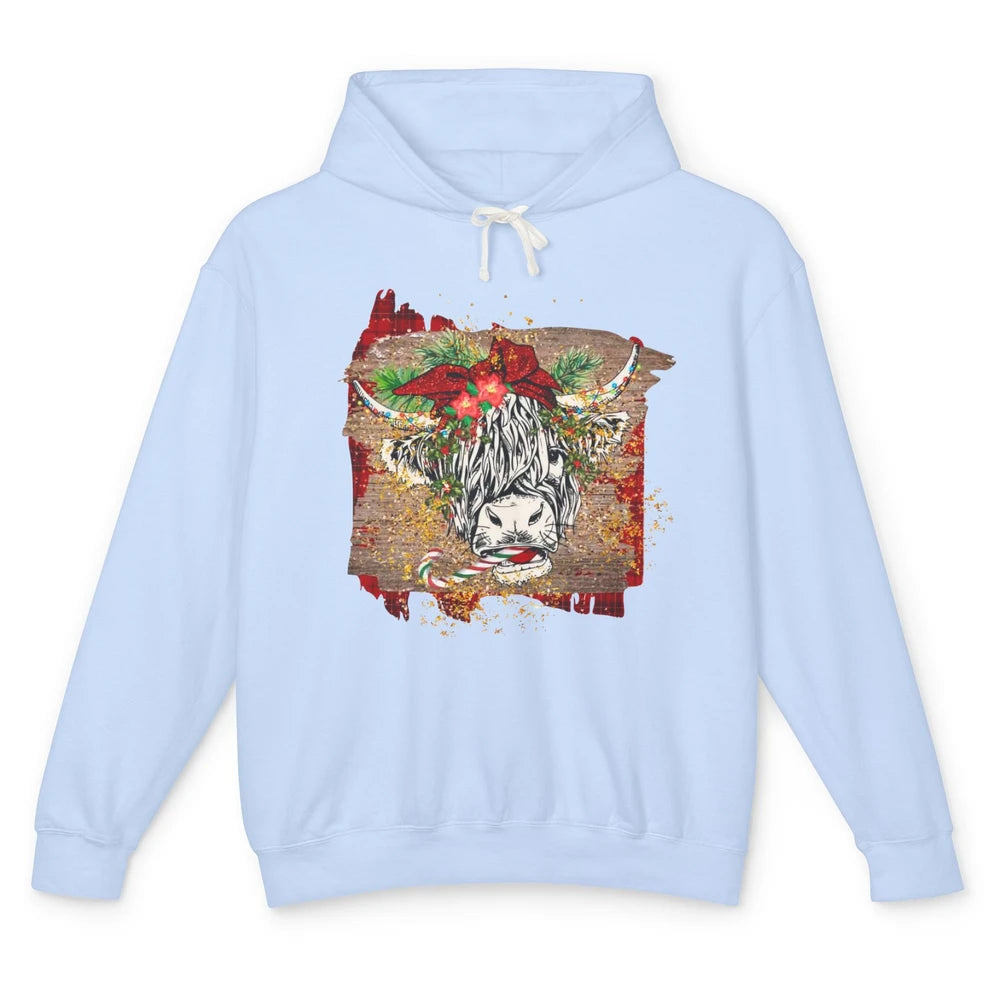 Christmas Highland Cow Bandana Western Christmas Cow Plaid Unisex Lightweight Hoodie