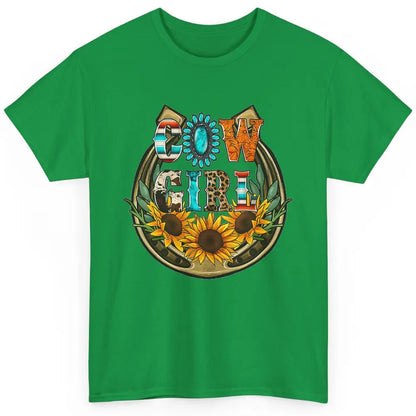Western Country Sunflowers Retro Cowhide Serape Horseshoe Classic Unisex T-Shirt