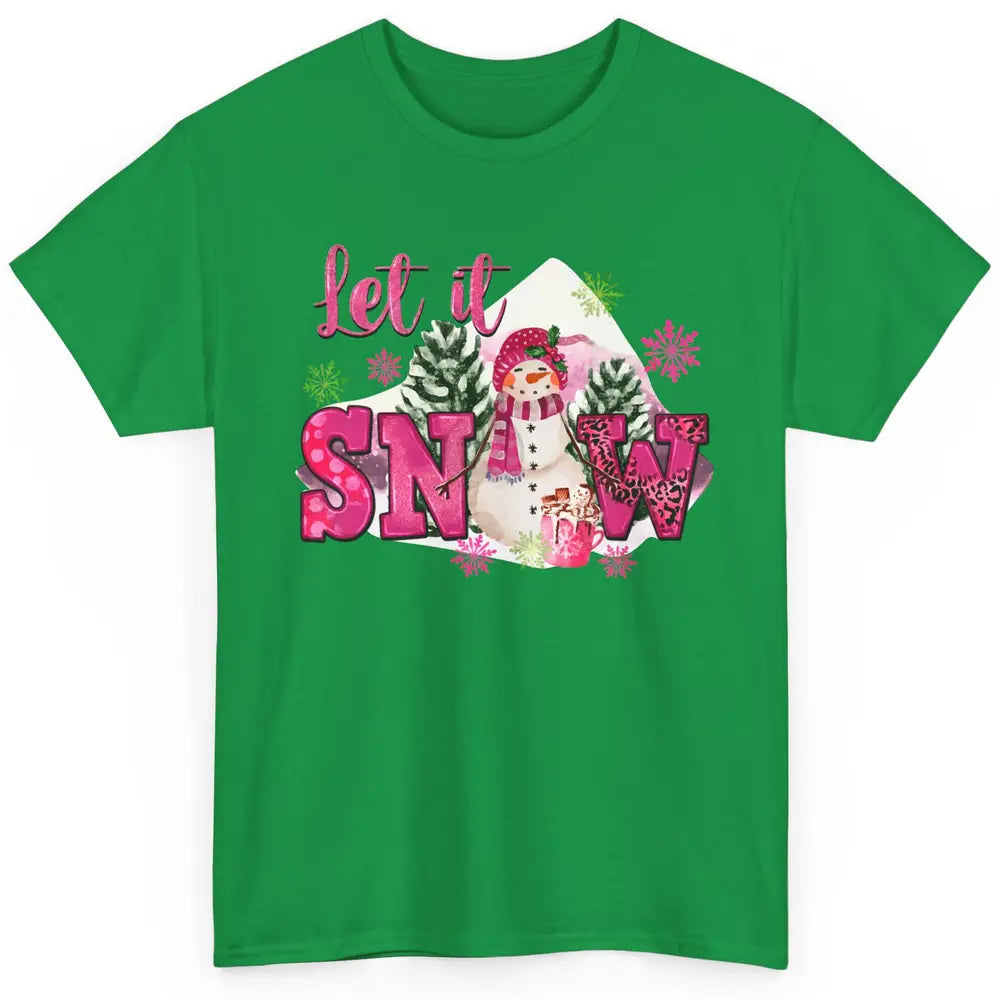 Retro Pink Christmas Snowman Let It Snow Winter Cozy Season Classic Unisex T-Shirt