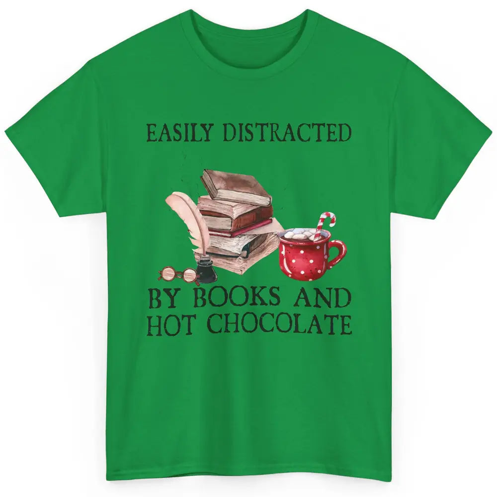 Retro Easily Distracted By Books And Hot Chocolate Christmas Classic Unisex T-Shirt