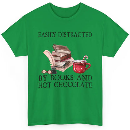 Retro Easily Distracted By Books And Hot Chocolate Christmas Classic Unisex T-Shirt
