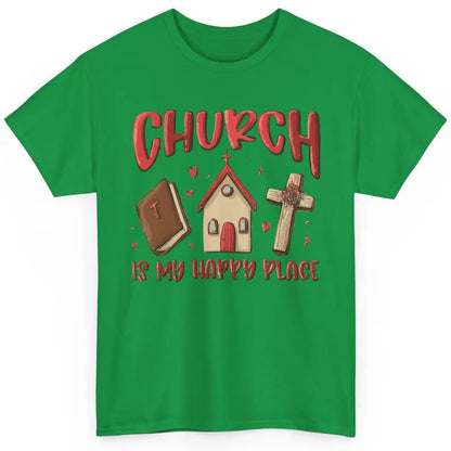 Retro Christmas Church Is My Happy Place Christian Hand Draw Classic Unisex T-Shirt