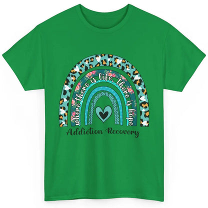 Addiction Recovery Awareness Rainbow Ribbon Blue Leopard Classic Unisex T-Shirt