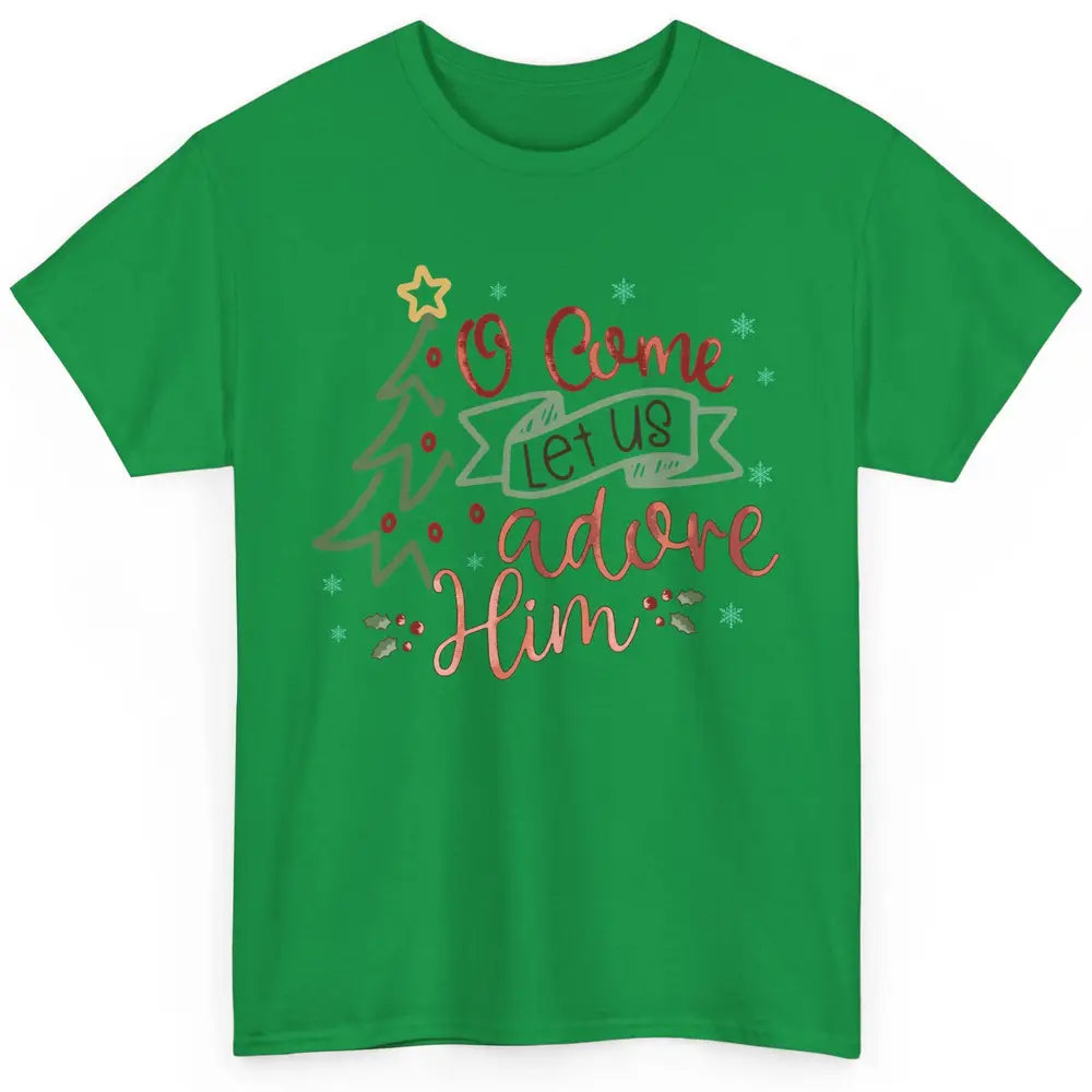 Retro Christmas Tree O Come Let Us Adore Him Christian Jesus Classic Unisex T-Shirt