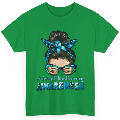 Adrenal Insufficiency Awareness Messy Bun Mom Blue Ribbon Classic Unisex T-Shirt
