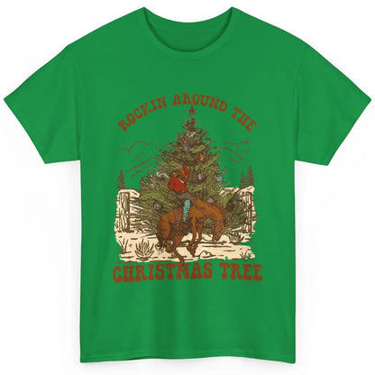 Funny Cowboy Horsing Rocking Around Christmas Tree Western Classic Unisex T-Shirt