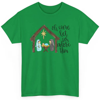 Retro Christmas Church Oh Come Let Us Adore Him Hand Drawing Classic Unisex T-Shirt