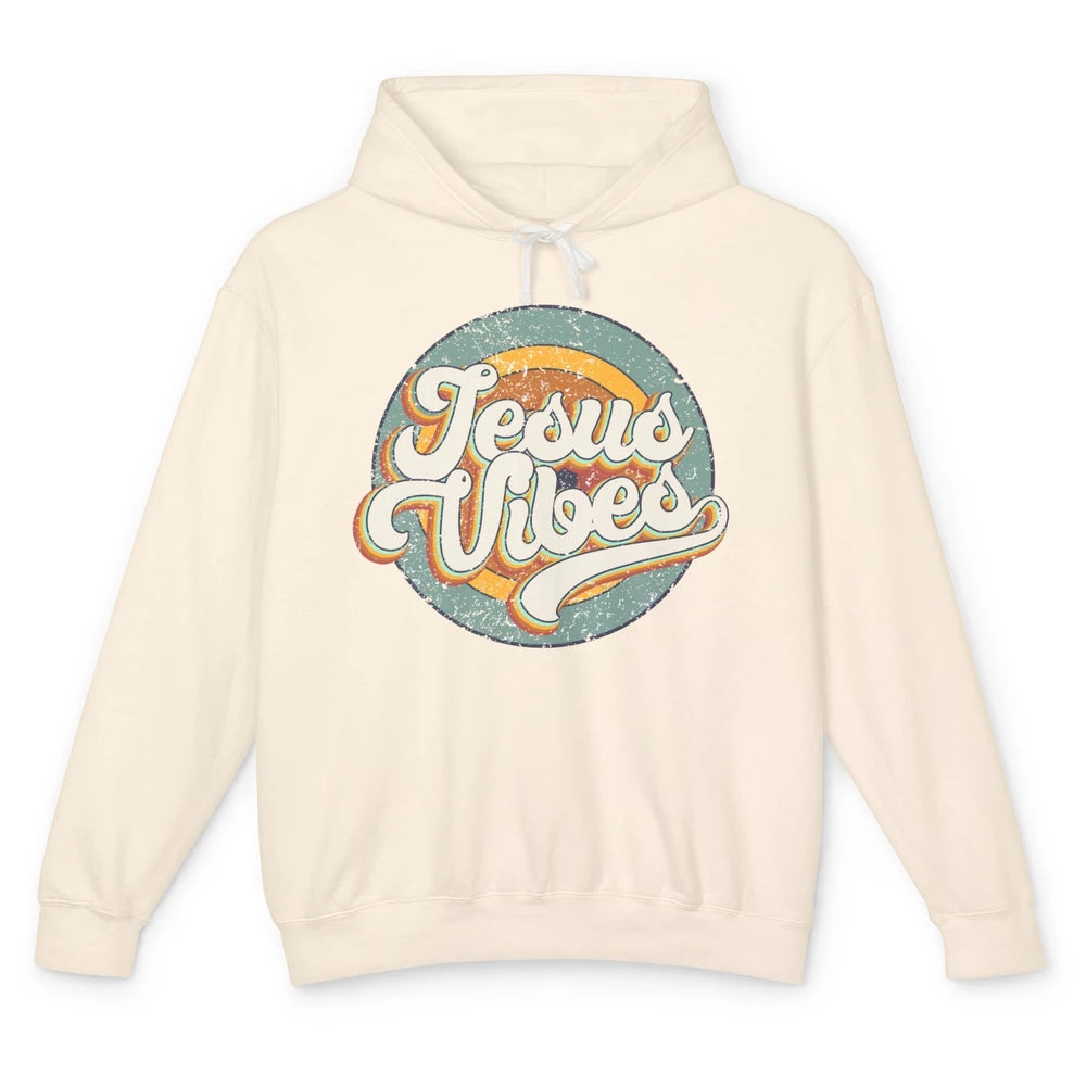 Retro Rainbow Jesus Vibes Bible Verse Christian Religious Unisex Lightweight Hoodie