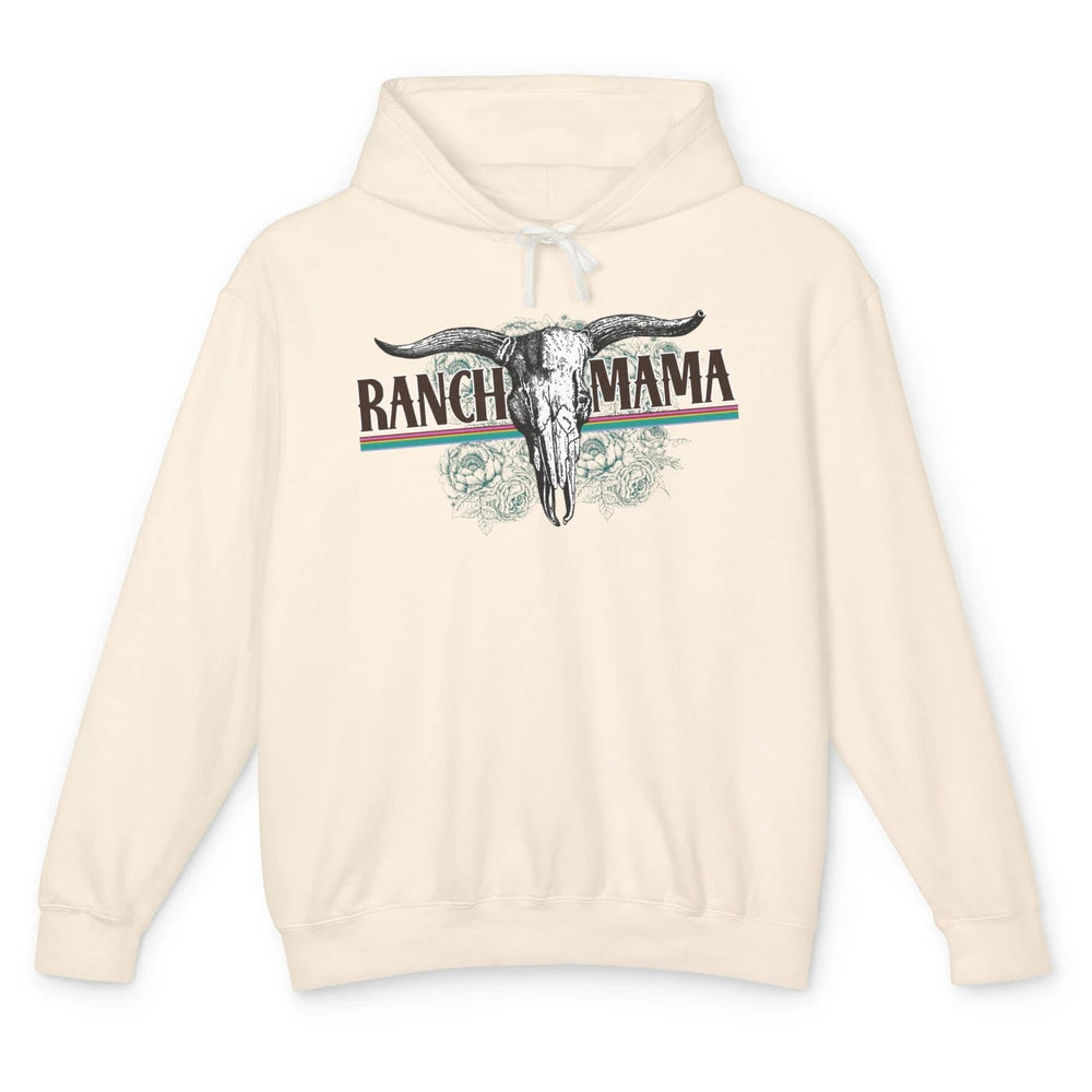 Retro Ranch Mama Highland Cow Skull Western Country Cowboy Unisex Lightweight Hoodie