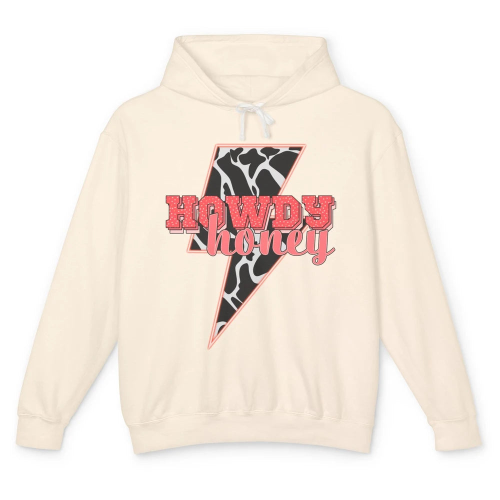 Desert Lightning Bolt Howdy Honey Cow Print Western Cowgirls Unisex Lightweight Hoodie