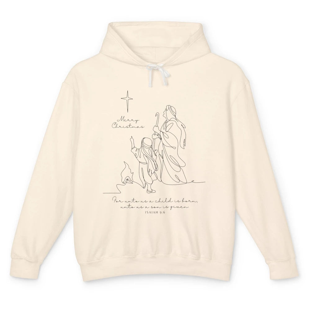 Merry Christmas Unto Us Child Is Born Christian Bible Verse Unisex Lightweight Hoodie