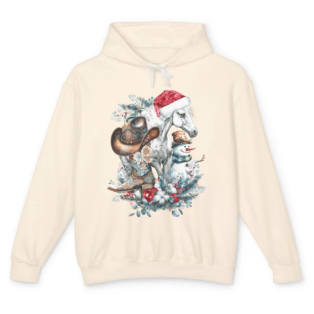 Merry Christmas Horse Howdy Cowboy Hat Boots Xmas Snowman Unisex Lightweight Hoodie