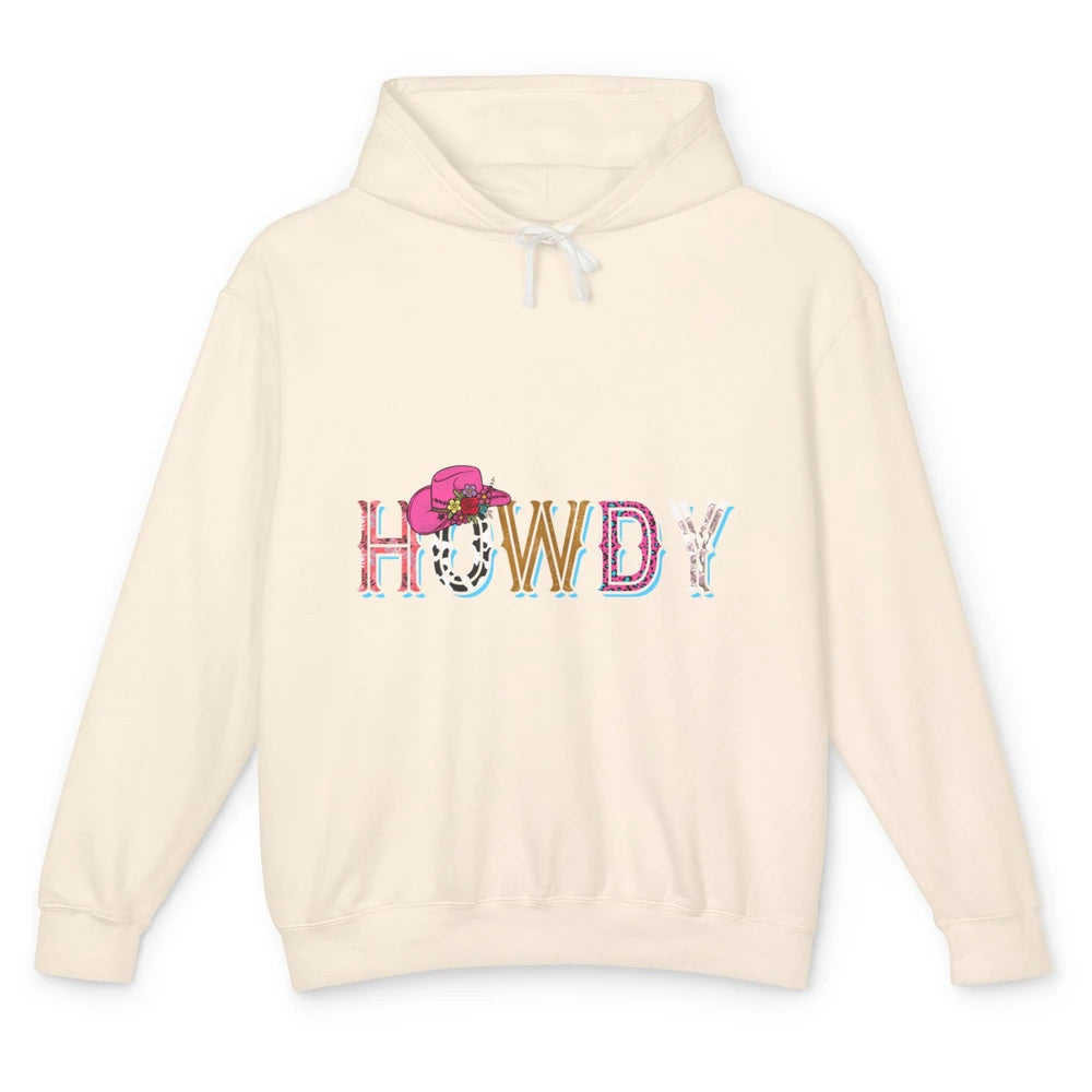 Howdy Cowboy Hat Floral Cowgirl Western Rodeo Leopard Retro Unisex Lightweight Hoodie