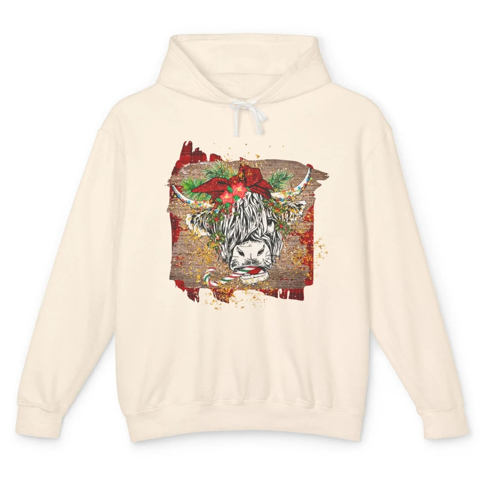 Christmas Highland Cow Bandana Western Christmas Cow Plaid Unisex Lightweight Hoodie