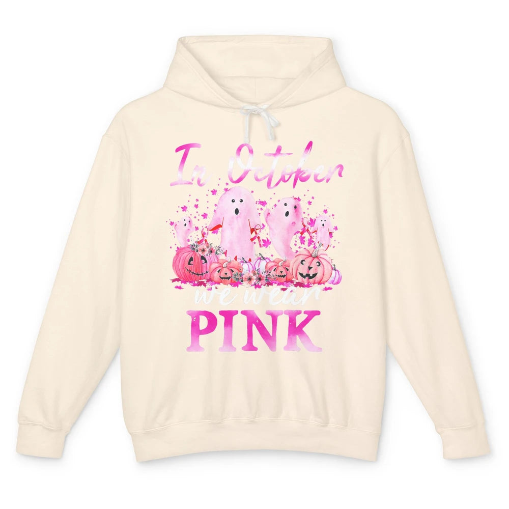 October Wear Ghost Boo Pink Ribbon Breast Cancer Awareness Unisex Lightweight Hoodie
