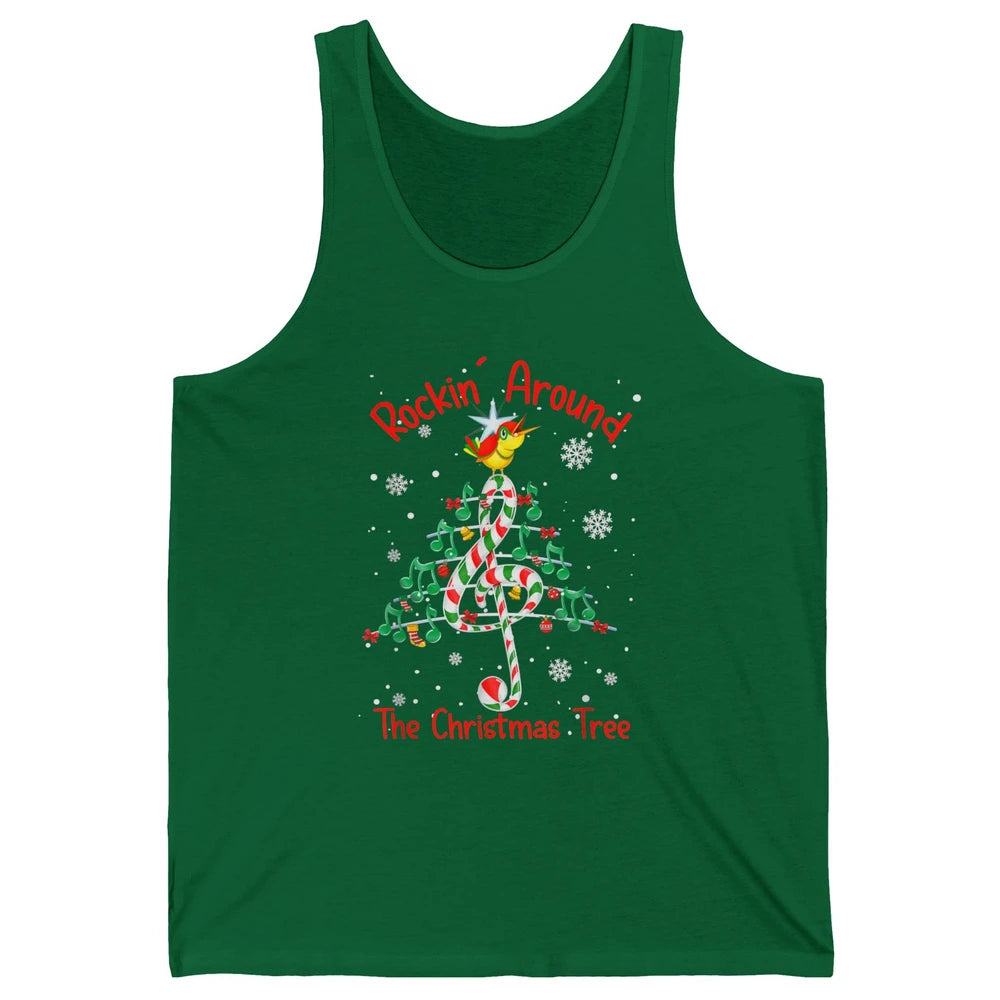 Rockin' Around The Christmas Tree Xmas Music Note Snow Retro Unisex Jersey Tank
