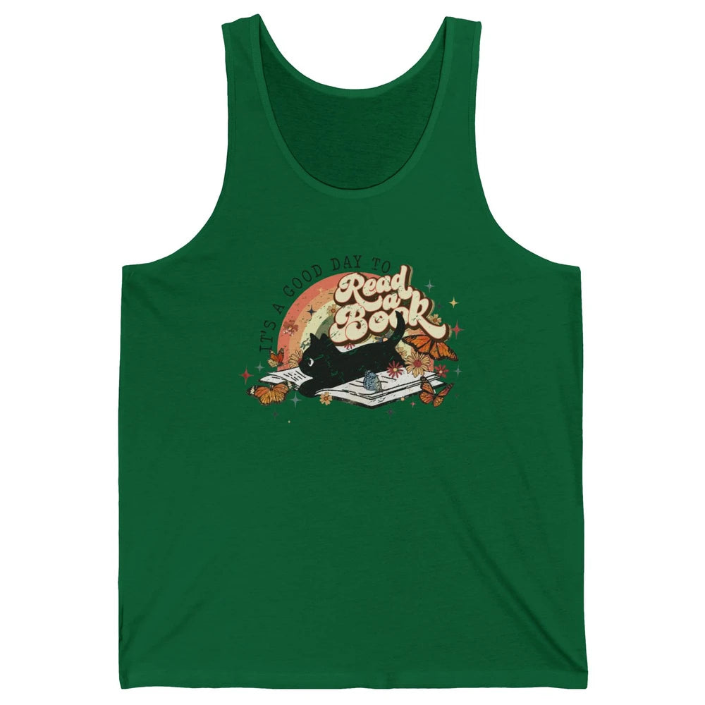 Retro Vintage Black Cat Its A Good Day To Read A Book Reader Unisex Jersey Tank