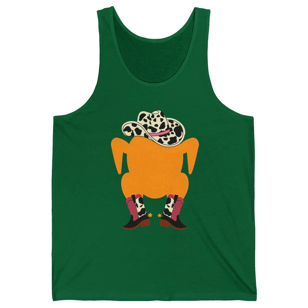 Funny Turkey Cowboy Boots Western Country Thanksgiving Day Unisex Jersey Tank