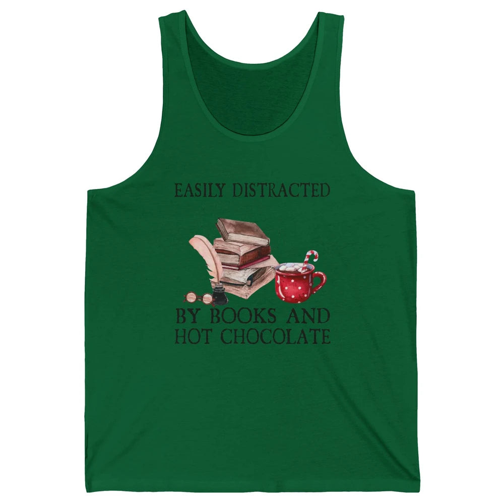 Retro Easily Distracted By Books And Hot Chocolate Christmas Unisex Jersey Tank