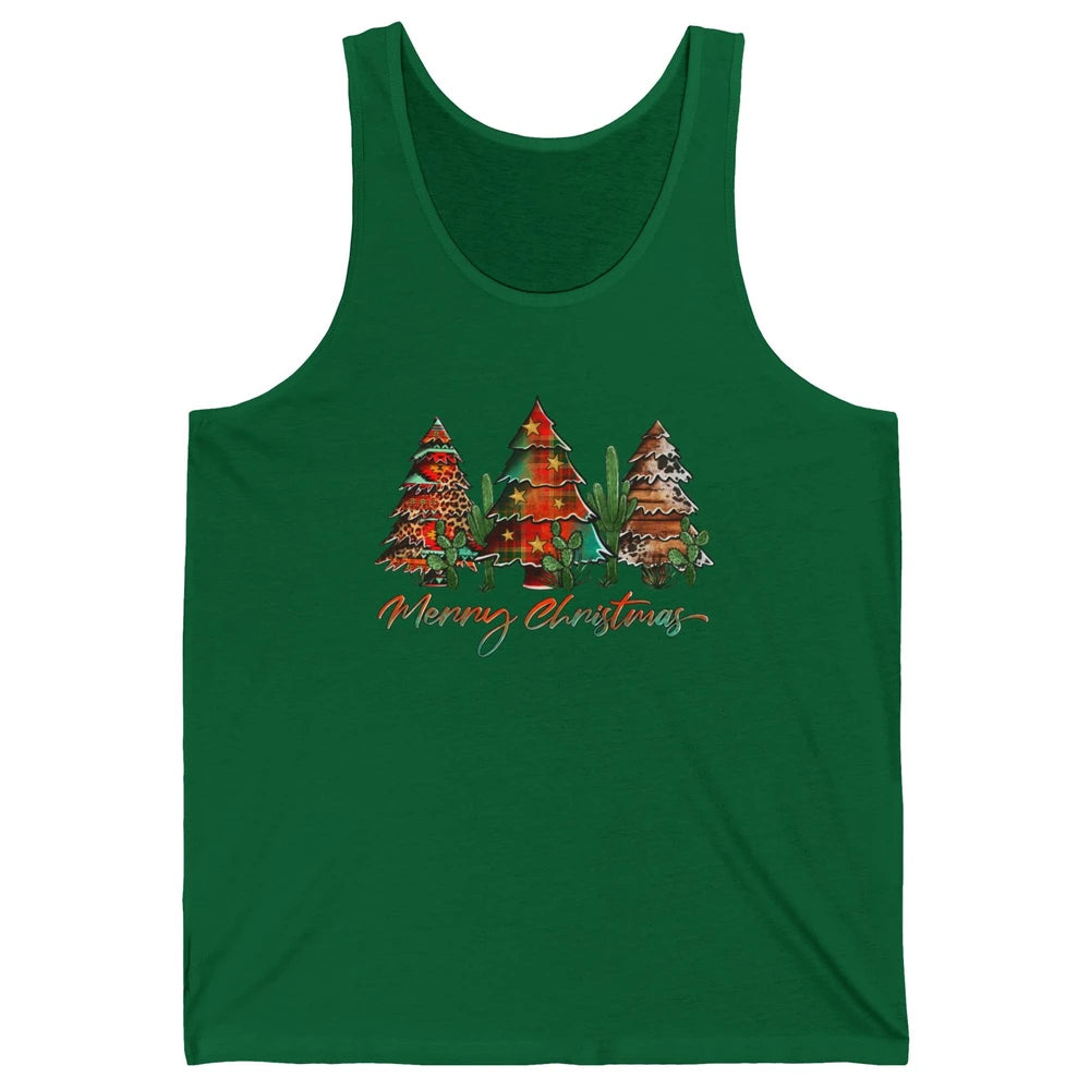 Merry Christmas Tree Western Christmas Desert Cactus Leopard Unisex Jersey Tank