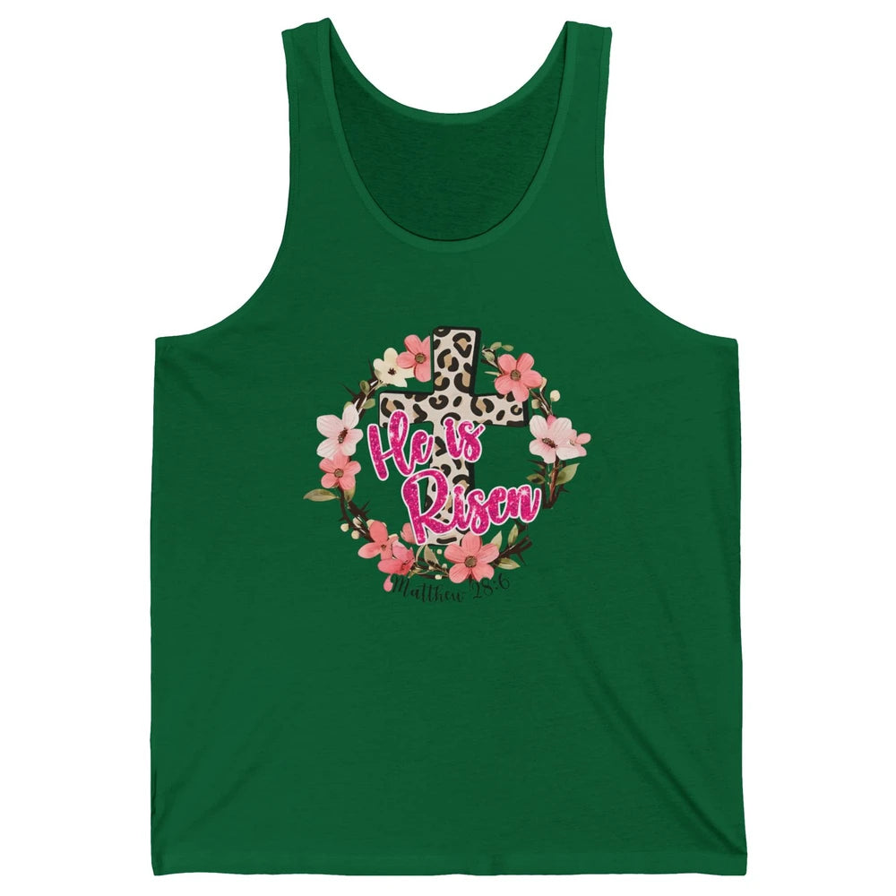 Christian Leopard Cross He Is Risen Bible Verse Religious Unisex Jersey Tank