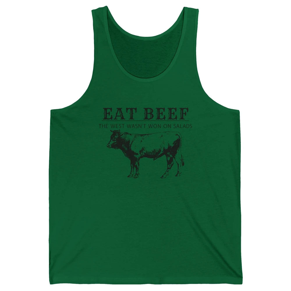 Funny Cow Eat Beef the West Wasn't Won on Salads Farm Cattle Unisex Jersey Tank
