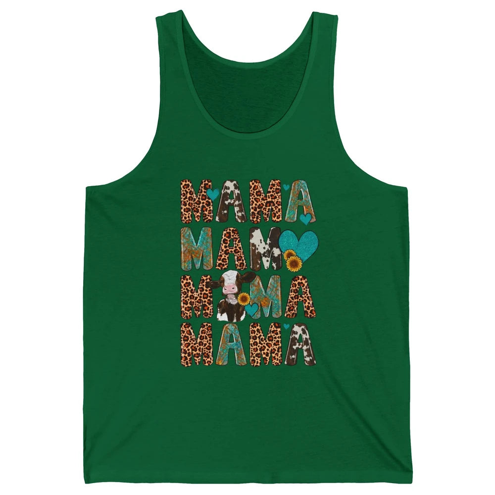 Leopard Sunflower Heifer Cow Mama Western Country Cattle Mom Unisex Jersey Tank