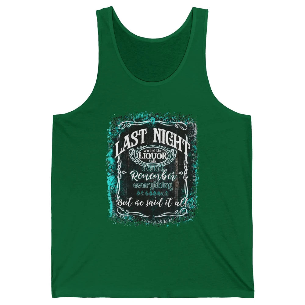 Retro Desert Cow Skull Last Night We Let Liquor Talk Western Unisex Jersey Tank