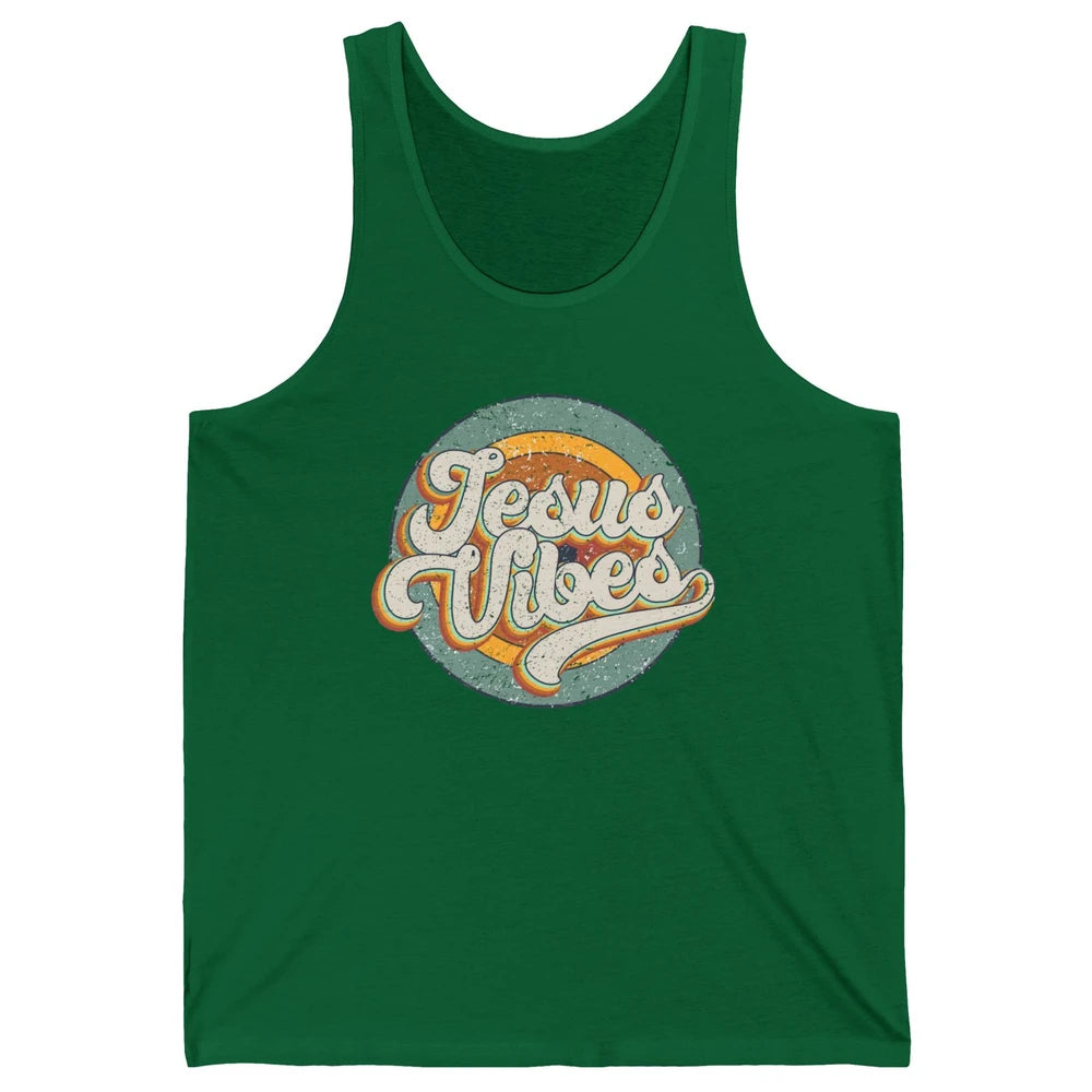 Retro Rainbow Jesus Vibes Bible Verse Christian Religious Unisex Jersey Tank