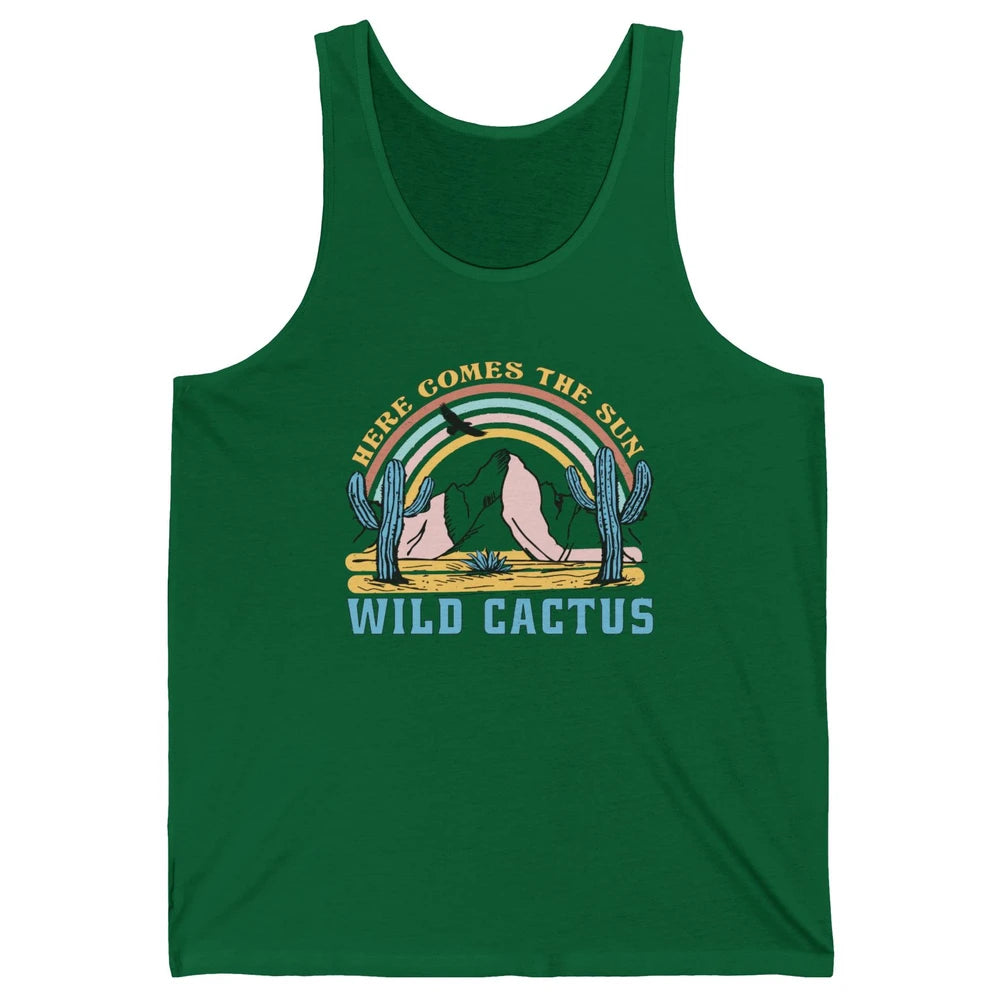 Retro Rainbow Here Come The Sun Wild cactus Desert Western Unisex Jersey Tank