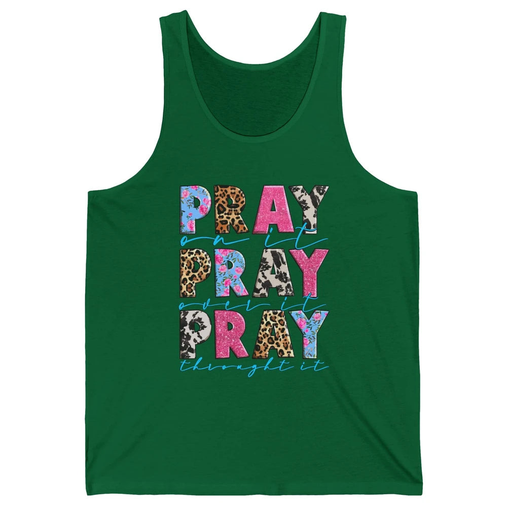 Floral Jesus Cross Pray On It Over It Christian Religious Unisex Jersey Tank