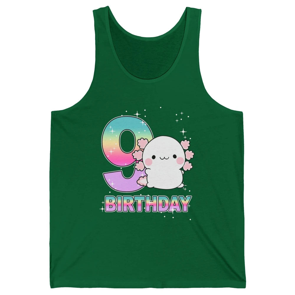 Cute Axolotl 9th Birthday Girl Boy 9 Years Old Birthday Gift Unisex Jersey Tank