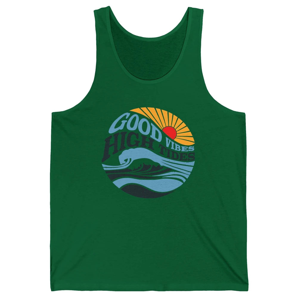 Retro Rainbow Sunrise Good Vibes High Tides Positive Vibes Unisex Jersey Tank