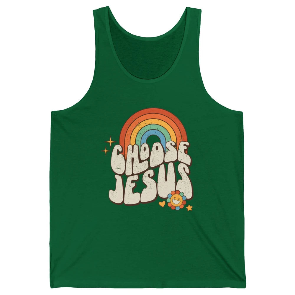 Retro Rainbow Groovy Choose Jesus Christian Religious Unisex Jersey Tank