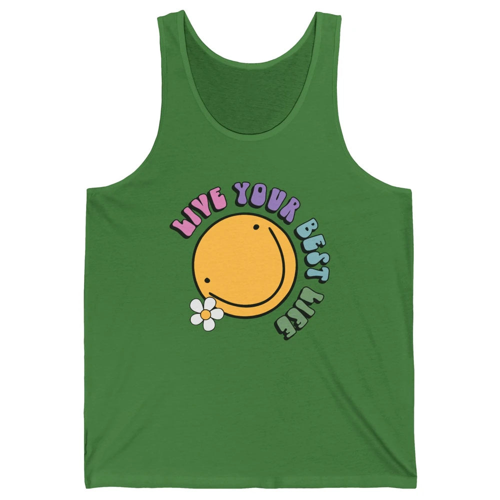 Retro Groovy Smile Face Live Your Best Life Motivational Unisex Jersey Tank