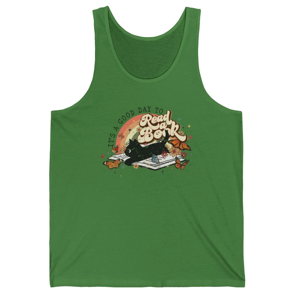 Retro Vintage Black Cat Its A Good Day To Read A Book Reader Unisex Jersey Tank