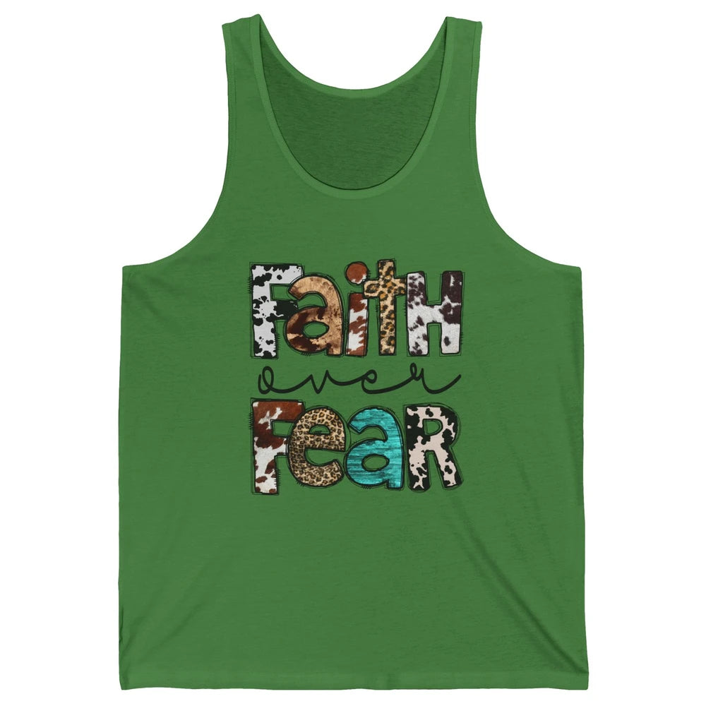 Leopard Faith Over Fear Cowboy Western Country Christian Unisex Jersey Tank
