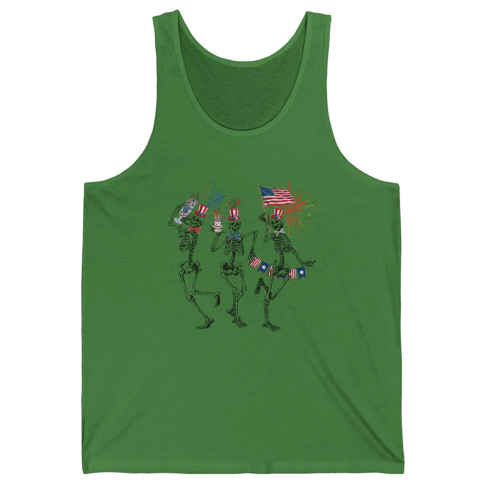 4th July Independence Day Dancing Skeletons America Flag Unisex Jersey Tank