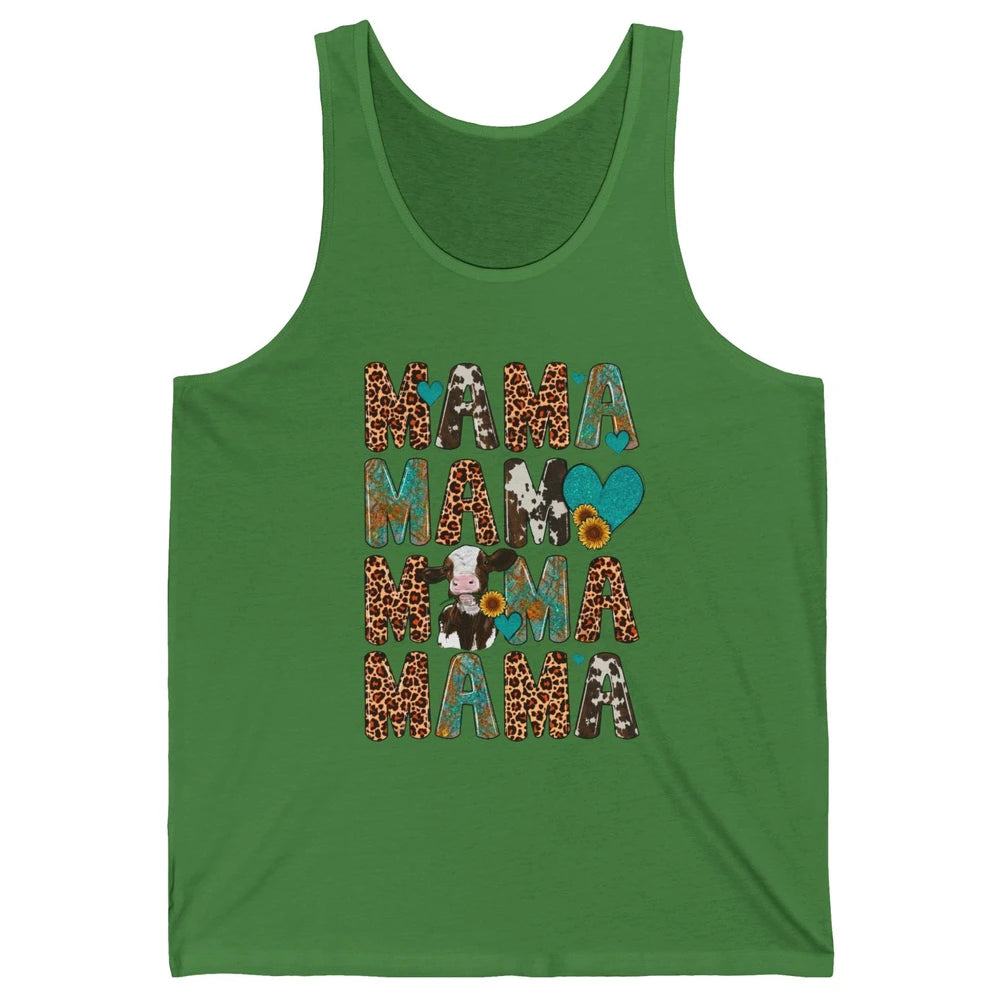 Leopard Sunflower Heifer Cow Mama Western Country Cattle Mom Unisex Jersey Tank