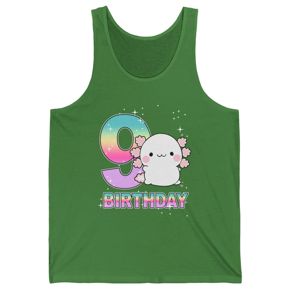 Cute Axolotl 9th Birthday Girl Boy 9 Years Old Birthday Gift Unisex Jersey Tank