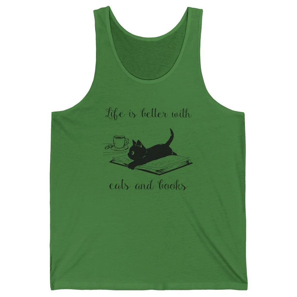 Retro Life Is Better With Cats And Books Reading Lovers Unisex Jersey Tank