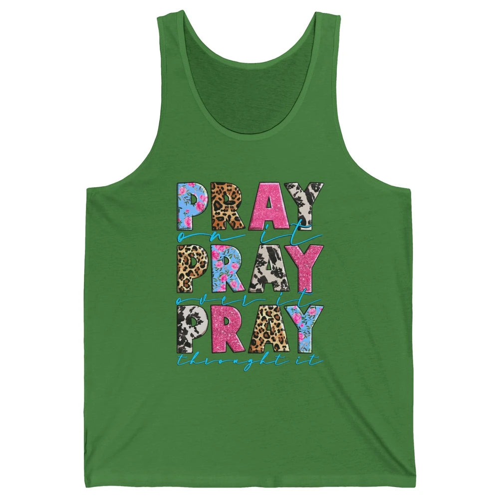 Floral Jesus Cross Pray On It Over It Christian Religious Unisex Jersey Tank