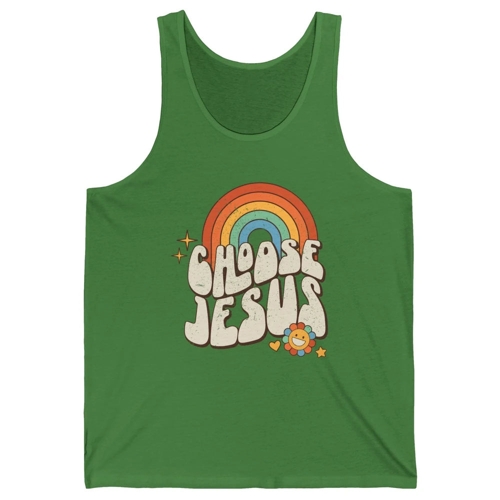Retro Rainbow Groovy Choose Jesus Christian Religious Unisex Jersey Tank