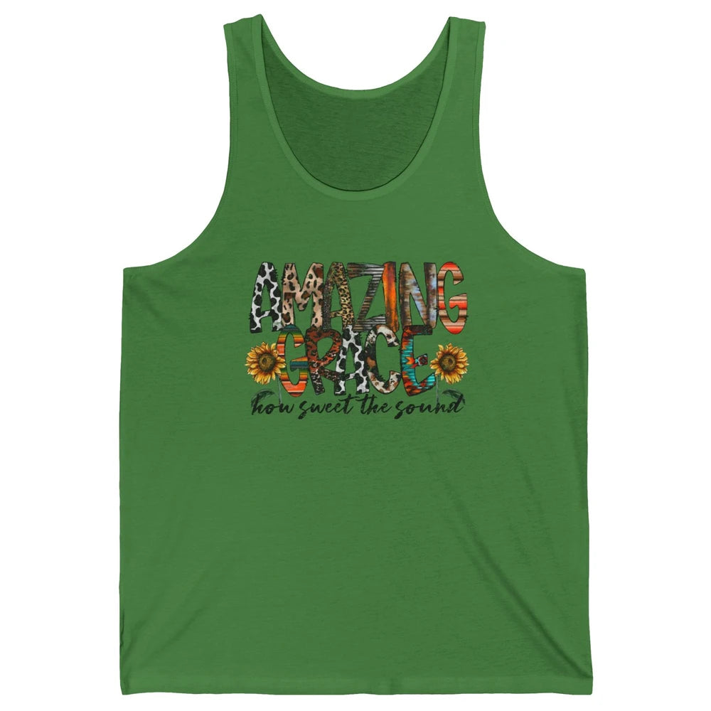 Leopard Amazing Grace How Sweet The Sound Christian Western Unisex Jersey Tank