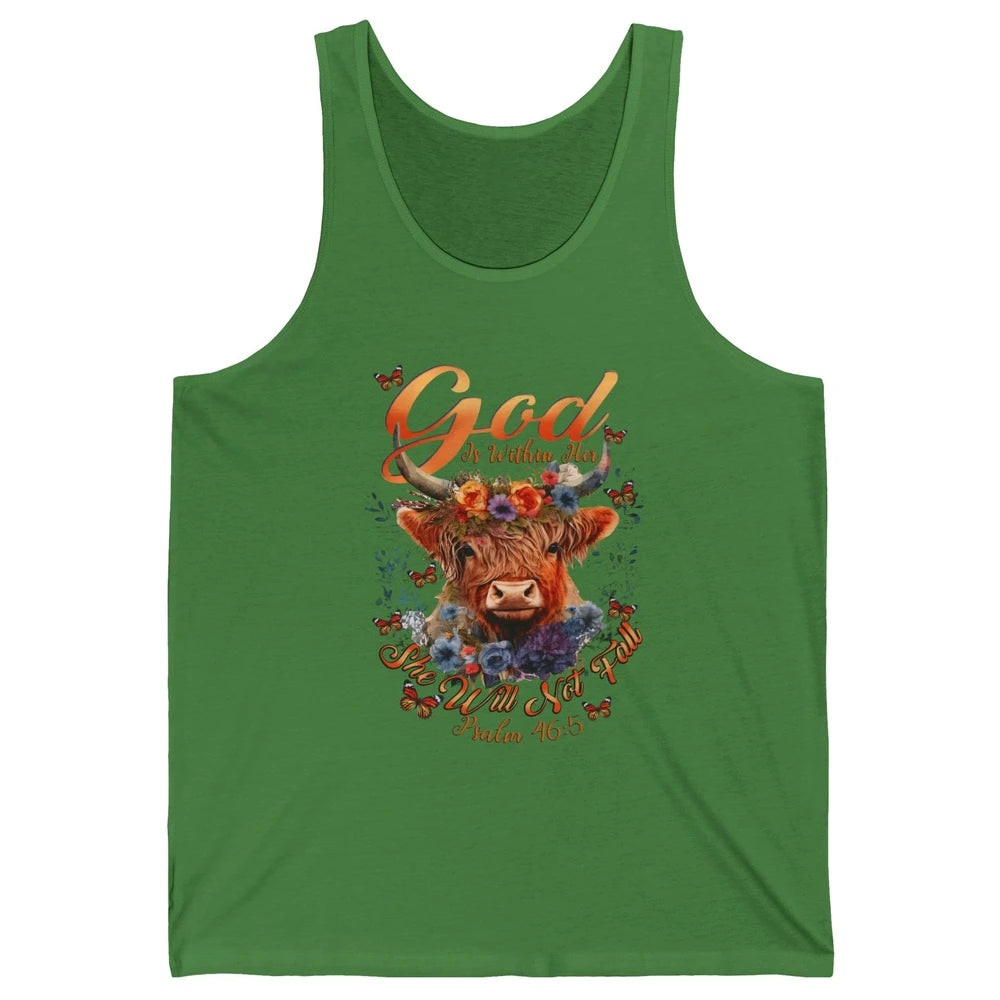 Christian Highland Cow God Is Within Her Bible Religious Unisex Jersey Tank