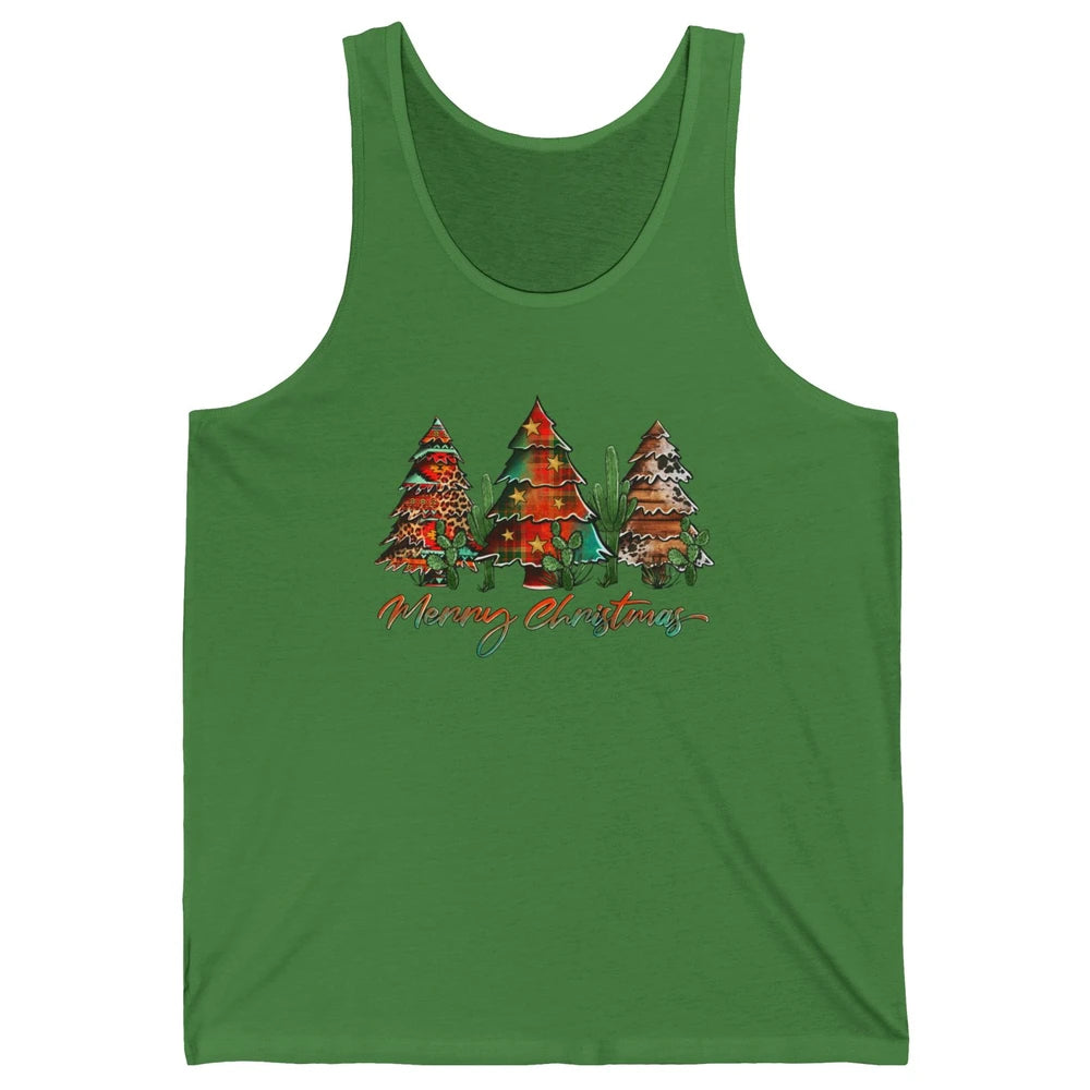 Merry Christmas Tree Western Christmas Desert Cactus Leopard Unisex Jersey Tank